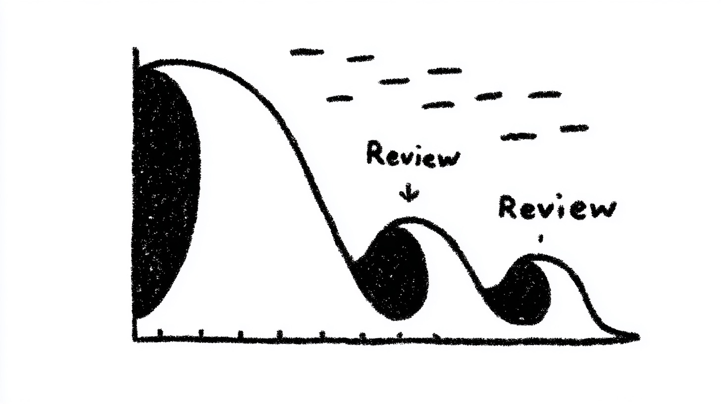 에빙하우스 망각곡선과 간격 반복 효과 — 복습 횟수에 따라 기억 유지율이 높아지는 그래프